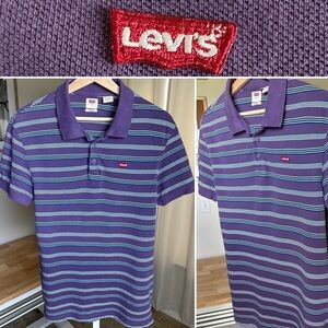Levi's Men's Short Sleeve 100% Cotton Polo Purple Stripe Size S